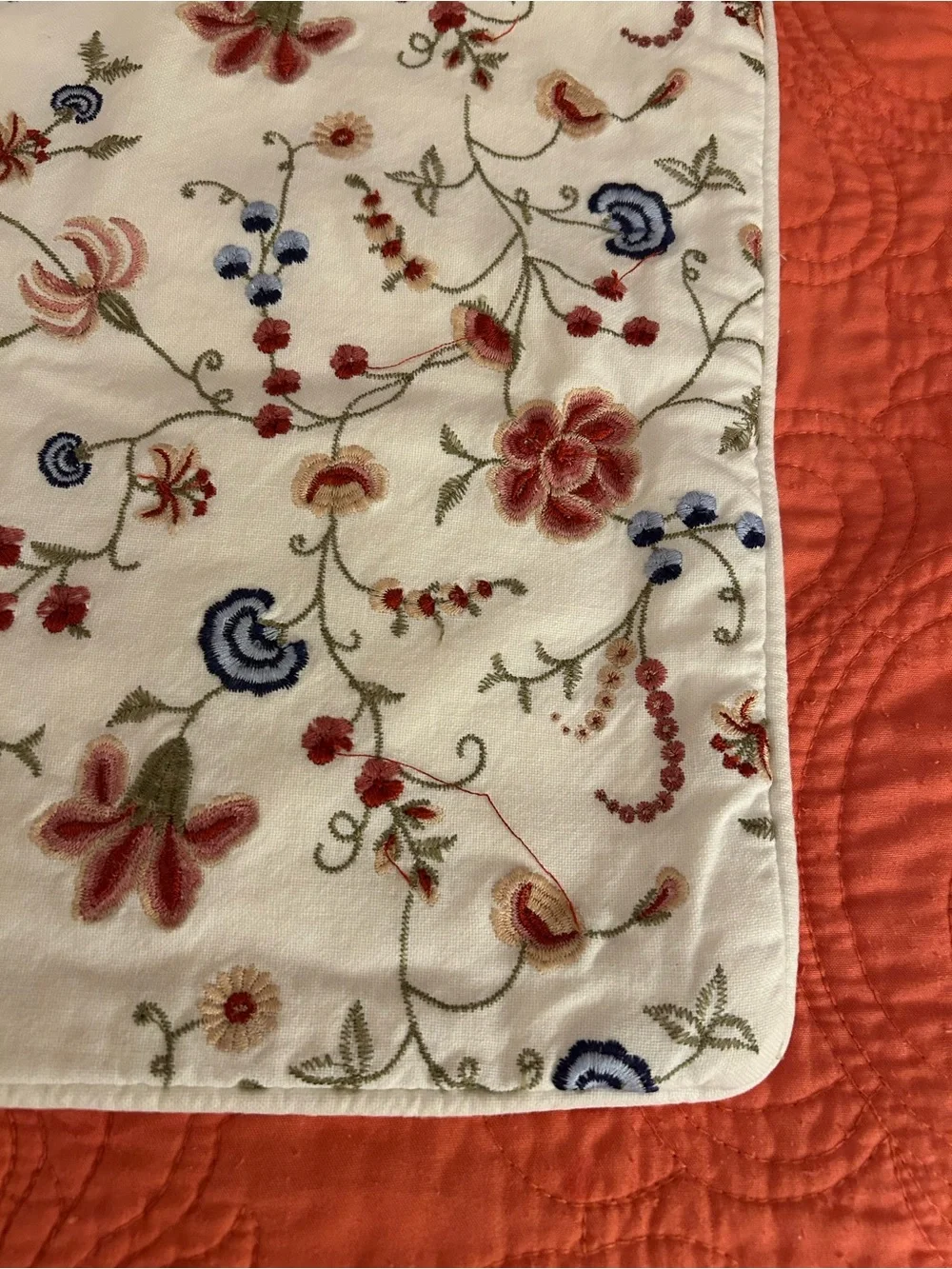 2 Pottery Barn Embroidered Floral Accent Pillow Cover in Cream and Red